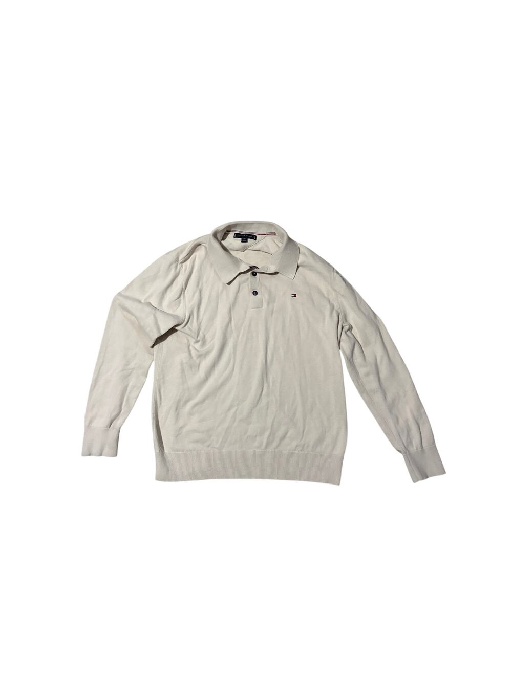 Tommy Hilfiger Long Sleeve Polo Sweater – Cream/Off-White – Men's Large
